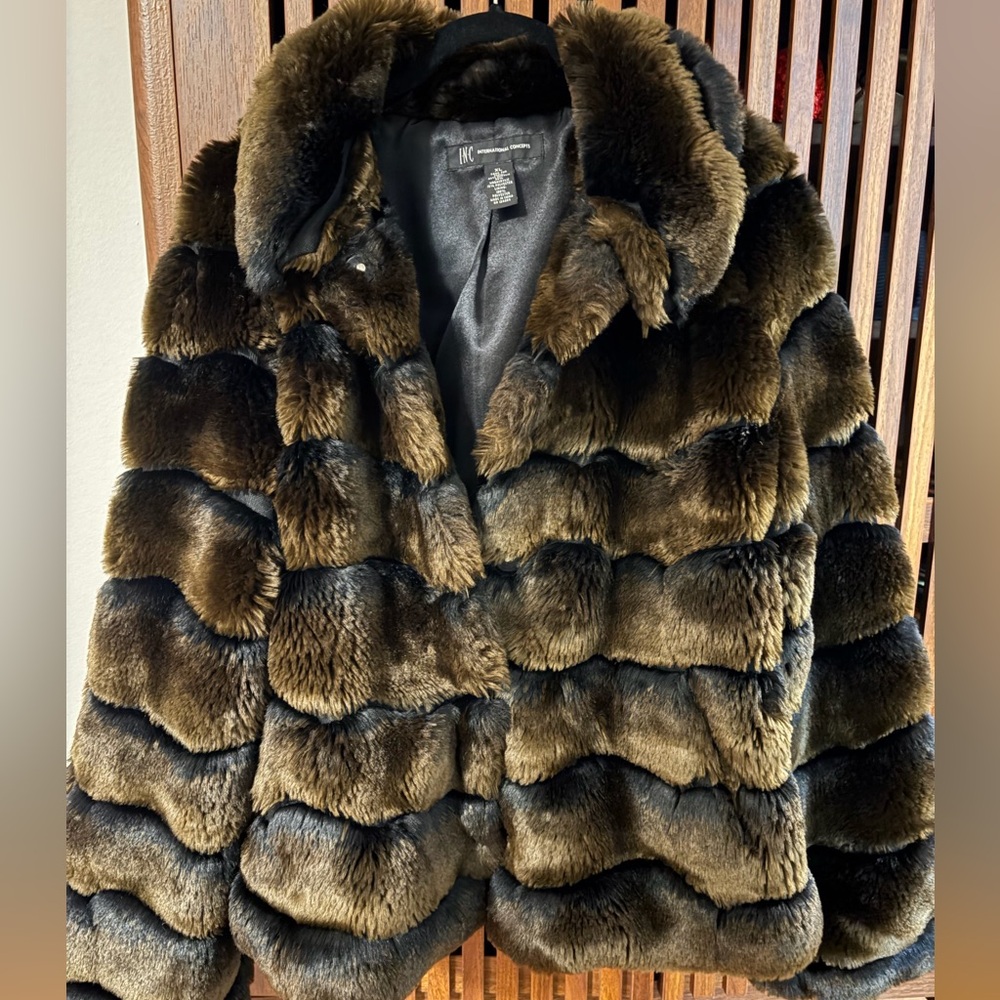 INC International Concepts Dark Brown Faux Fur Short Jacket